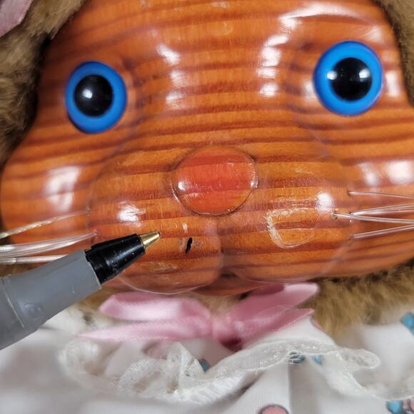 Applause Plush Bunny 12" Vintage 1985 Rakes Wood Face Lace Dress Collectible - Picture 14 of 16